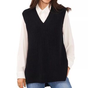 NWT - Vince Camuto Black Shaker Sweater Vest With High-Low Hem-Line